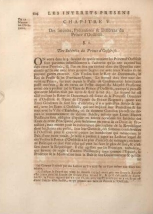 Chapitre V. Des Intérets, Prétensions & Différens du Prince d'Oostfrise.