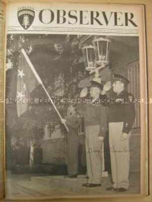 Titelblatt OMGUS Observer. Weekly Newspaper, Office of Military Government for Germany (US) + Berlin , Issue 63 im Band "Observer 1946"