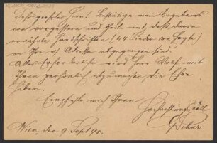 Brief an B. Schott's Söhne : 09.09.1890