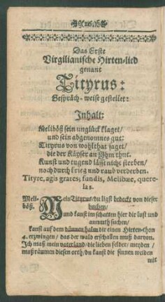 Das Erste Virgilianische Hirten-lied genant Tityrus: