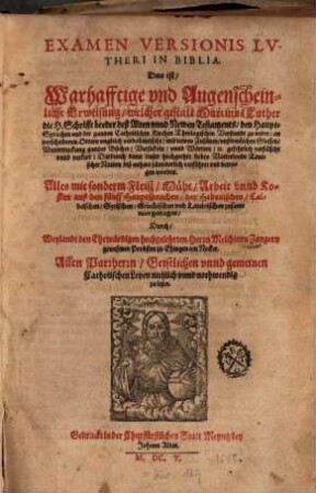 Examen versionis Lutheri in Biblia