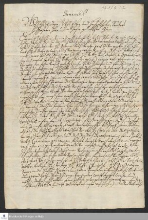 Brief von Paul Maemminger an August Hermann Francke.
