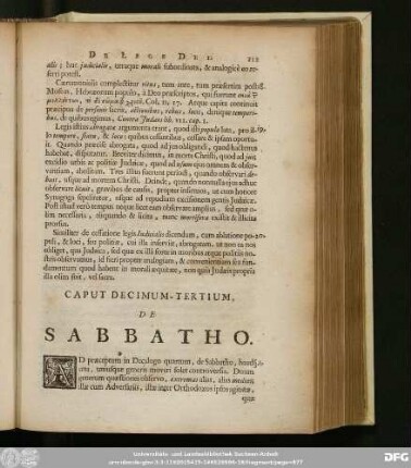 Caput Decimum-Tertium, De Sabbatho.