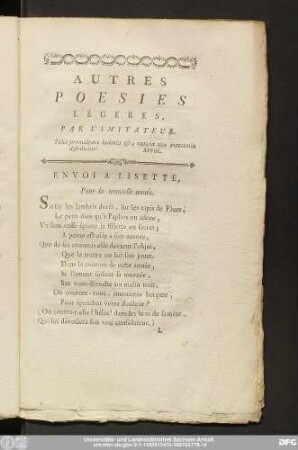 Autres Poesies Légeres, Par L'Imitateur.
