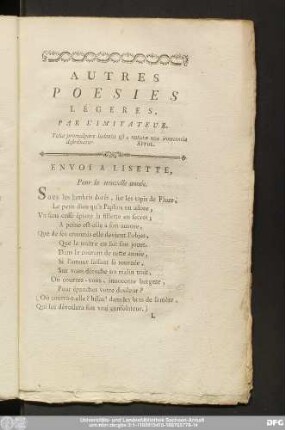 Autres Poesies Légeres, Par L'Imitateur.