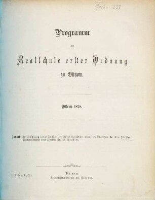 Programm der Realschule Erster Ordnung zu Bützow : Ostern .... 1877/78