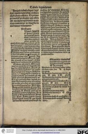 Incipit tabula super legendas sanctorum secundum ordinem alphabeti collecta...