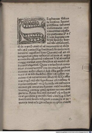 Sententiarum variationes sive synonyma : Mit Widmungsvorrede des Autors an Johannes Mehorantius