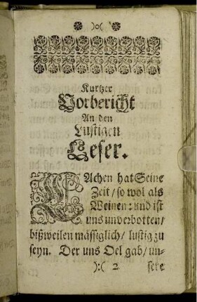 Kurtzer Vorbericht An den Lustigen Leser.