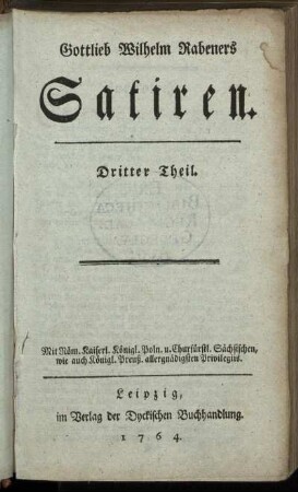 T.3: Gottlieb Wilhelm Rabeners Satiren. Dritter Theil