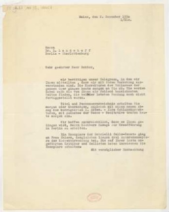 Brief an Ludwig Landshoff : 02.12.1930