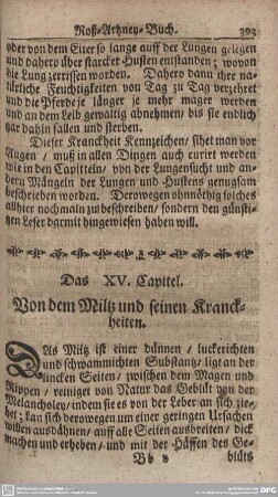 Das XV. Capitel. Von dem Miltz und seinen Kranckheiten.