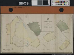 "Wrechten des hochadeligen Gutes Krietenstein". Gutslage, Parzellen unterschieden nach Feld, Wald und Wiese. Angabe der Gesamtgröße. Ausf.-Art: Farbige Zeichnung Herst.: F. von Pestel Format: 31 x 57 cm Maßstab: