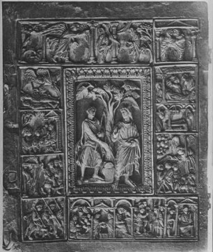 Frankfurt am Main, Versuchung Christi, Buchdeckel, Elfenbein; in Stadt-und Universitätsbibliothek; Metzer Schule