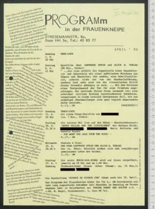 Programm in der Frauenkneipe : April '90