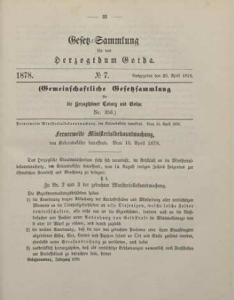 7. Fernerweite Ministerialbekanntmachung, den KoloradoKäfer betreffend. Vom 10. April 1878