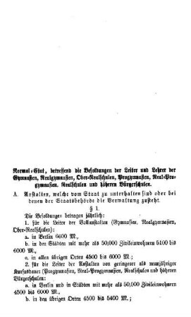 Normal-Etat, betreffend die Besoldung der Leiter und Lehrer der Gymnasien, Realgymnasien, Ober-Realschulen, Progymnasien, Real-Progymnasien, Realschulen und höheren Bürgerschulen