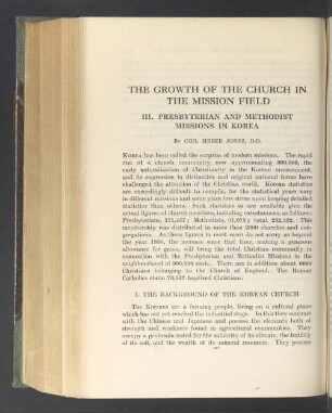 The growth of the church in the mission field. III. Presbyterian and methodist missions in Korea
