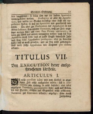 Titulus VII. Von Execution derer ausgesprochenen Urtheile.