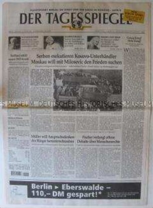 "Der Tagesspiegel", Berliner Tageszeitung mit Leitartikel zum Kosovo-Krieg