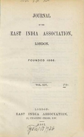 Journal of the East India Association. 14. 1882