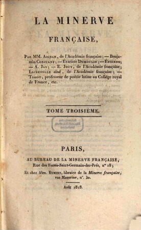 La minerve française. 3. 1818