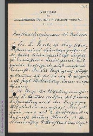 Protokoll Vorstandssitzung September 1911