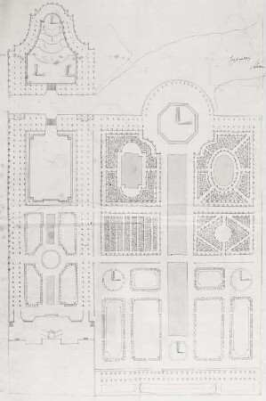 Potsdam, Stadtschloss, Garten, Entwurf, Grundriss : Potsdam, Stadtschloss, Garten, Entwurf, Grundriss, unbekannter Zeichner, um 1700. Feder, Pinsel in grün/Papier. 73,5 x 50,2 cm. Bez.: Oben rechts, jüngerer Vemerk (Tinte): "Großsedlitz Steche".