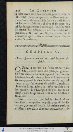 Chap. XV. Des ressources contre le relâchement du siècle.