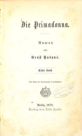 Die Primadonna : Roman, 1