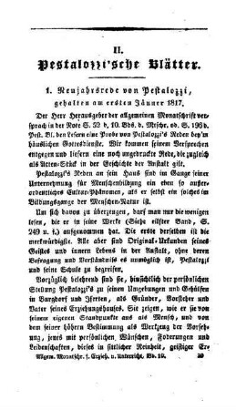 Neujahrsrede von Pestalozzi, gehalten am ersten Jänner 1817