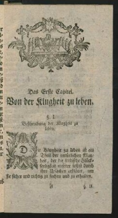 Das Erste Capitel. Von der Klugheit zu leben