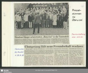 Pressestimmen zum Auftritt (hier vor dem Rathaus Oberursel) : Dirigent: Karl-Heinz Hanicke