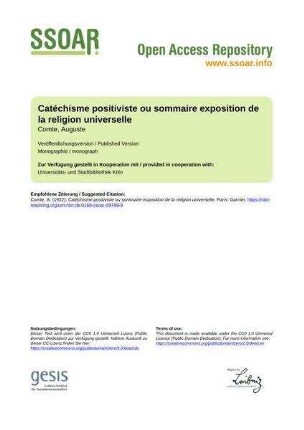 Catéchisme positiviste ou sommaire exposition de la religion universelle
