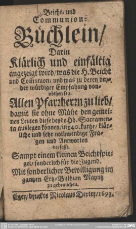 Beicht- und Communion-Büchlein ...