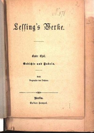 Theil 1: Gedichte und Fabeln : nebst Biographie des Dichters