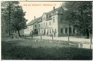 Grünefeld. Gasthaus mit Pferdefuhrwerk