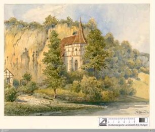 [Kapelle St. Wendel am Stein von der Jagst aus]