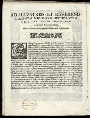 Dedikation an Nicolaus Sfondratum Kardinal von Cremona