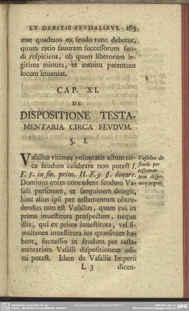 Cap. XI. De Dispositione Testamentaria Circa Feudum