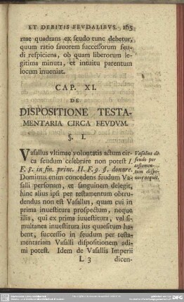Cap. XI. De Dispositione Testamentaria Circa Feudum