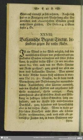 XXVIII. Balsamische Bezoar-Tinctur, besonders gegen die rothe Ruhr