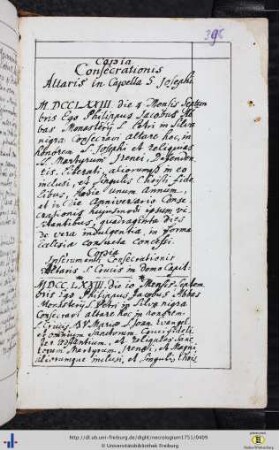 Consecrationis Altaris in Capella S. Josephi.
