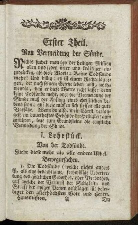 Erster Theil. Von Vermeidung der Sünde
