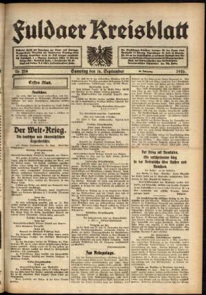 Erste Ausgabe vom Samstag, den 16. September 1916.