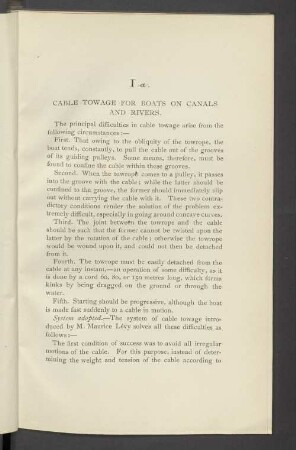 I a. Cable towage for boats on canals and rivers.