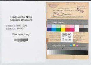 Entnazifizierung Hugo Oberhaus, geb. 02.10.1903 (Postangest.)