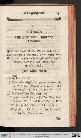 II. Materialien zum Religions-Unterricht in Schulen