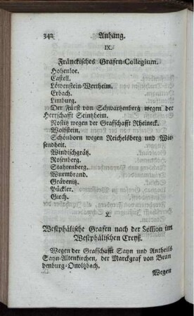 X. Westphälische Grafen nach der Session im Westphälischen Creyß.