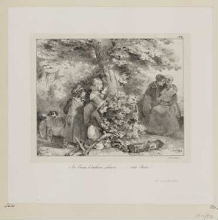 Junger Soldat umarmt eine Dame, Blatt 7 der Folge "Lithographische Skizzen für Kinder"